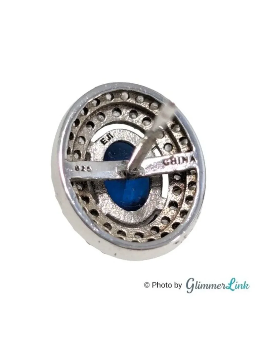 EJI 925 Sterling Silver Blue Stone Double Halo Stud Earrings